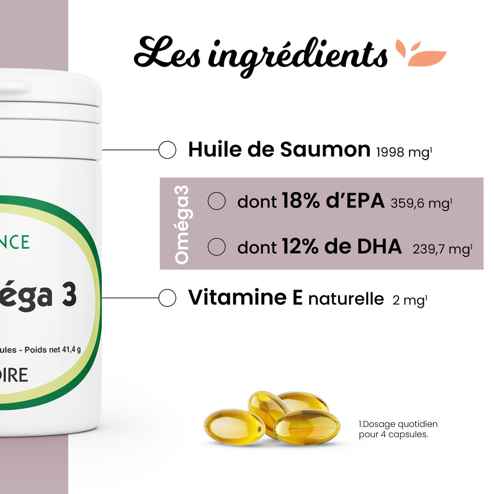 Oméga 3 | Pour nourrir notre cerveau | DHA : 240mg, EPA : 360mg | Fabriqué en France 🇫🇷