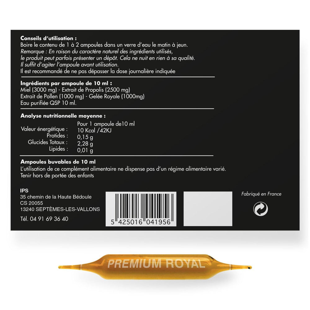Premium Royal | Retrouvez Forme, Tonus & Vitalité 🌟 | 100% naturel 🍯 | Gelée Royale 1000 mg, Propolis 2500 mg, Pollen 1000 mg | Fabriqué en France 🇫🇷